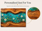 Personalized Turquoise Floral Glass Board, Custom Couple Cutting Board, Wildflower Kitchen Gift