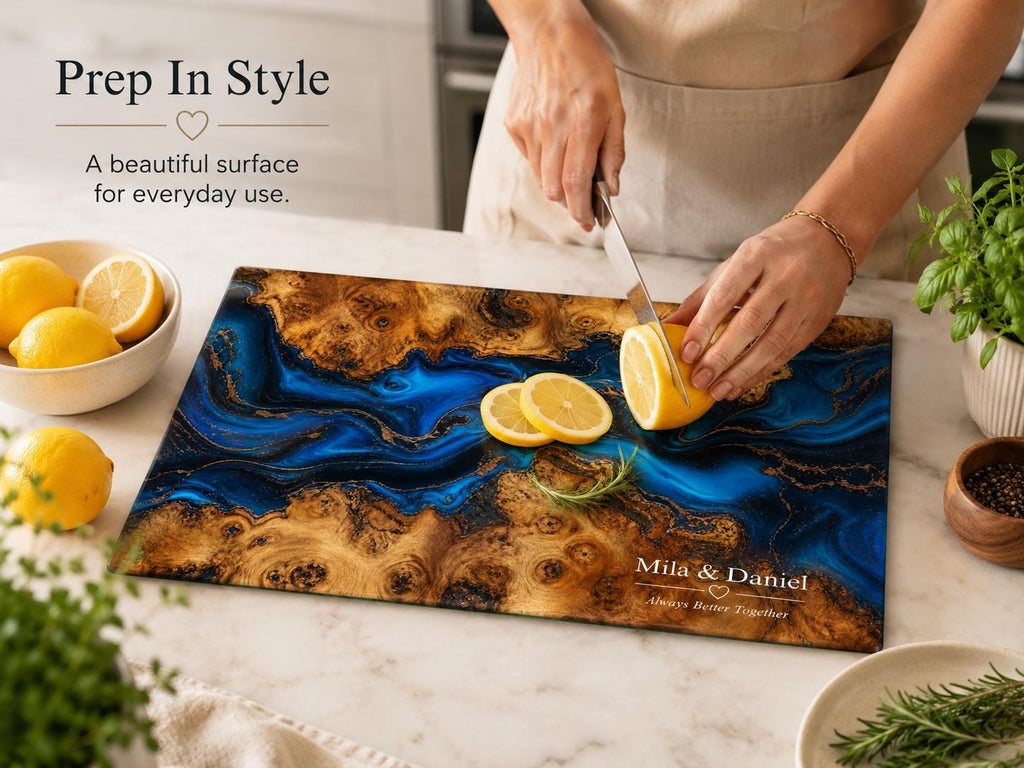 Blue Cutting Board, Personalized Charcuterie Board, Custom Kitchen Gift for Couple