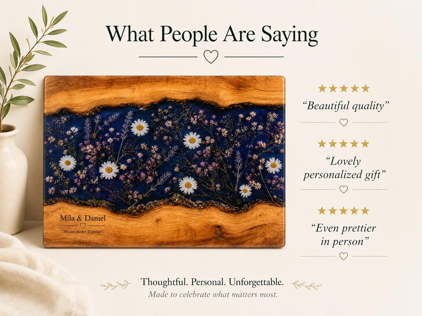 Personalized Glass Cutting Board: Blue Resin Look with Gold Accents