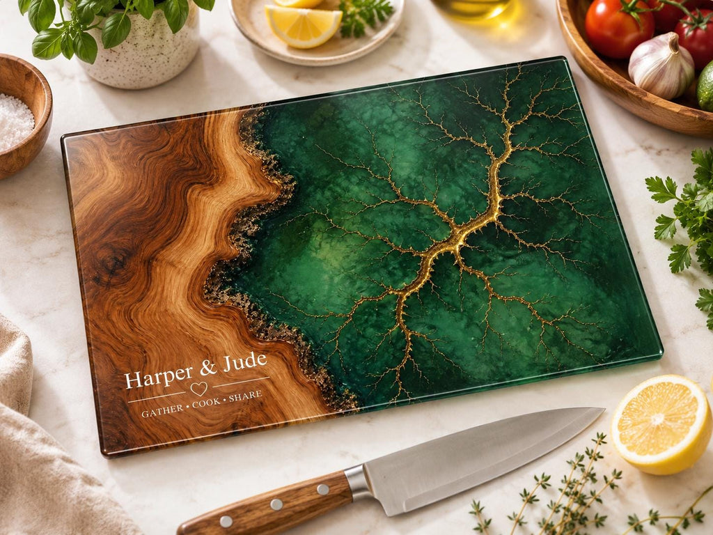 Custom Glass Cutting Board: Blue Resin Style (Two Sizes Available)