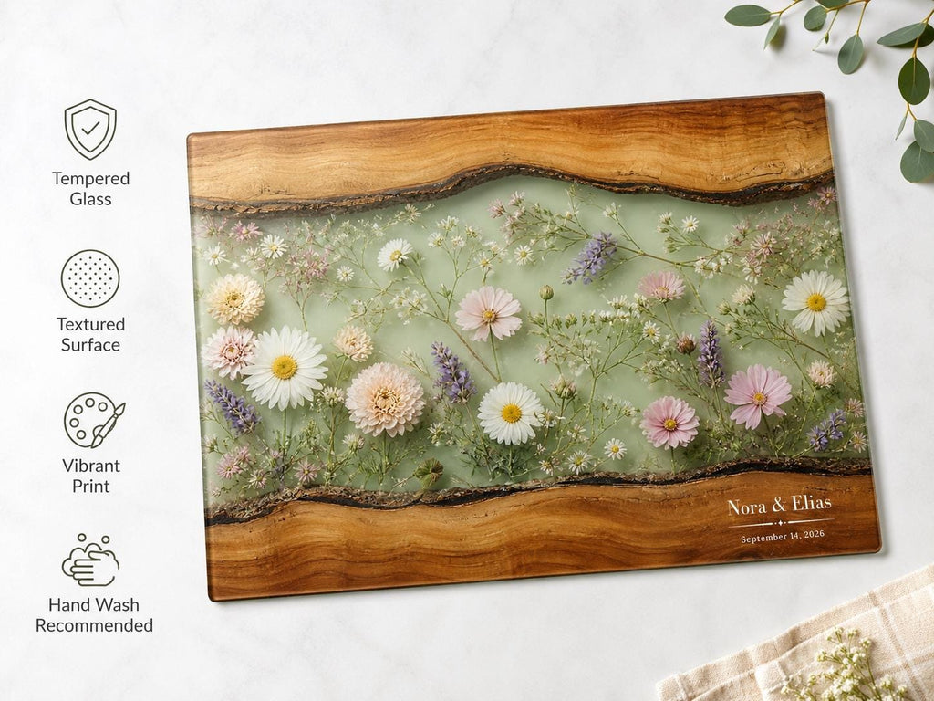 Personalized Cutting Board, Sage Floral Chopping Board, Housewarming Gift