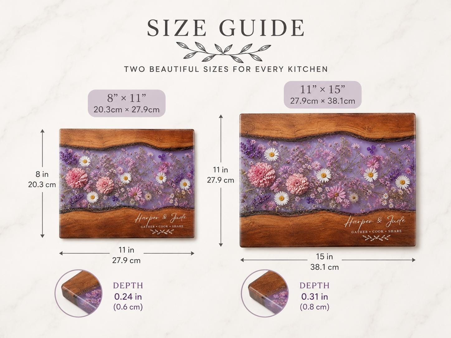 Personalized Floral Cutting Board, Purple Wildflower Glass Board, Custom Kitchen Gift for Housewarming
