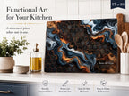 Custom Glass Cutting Board - Blue Resin Style with Gold Detail