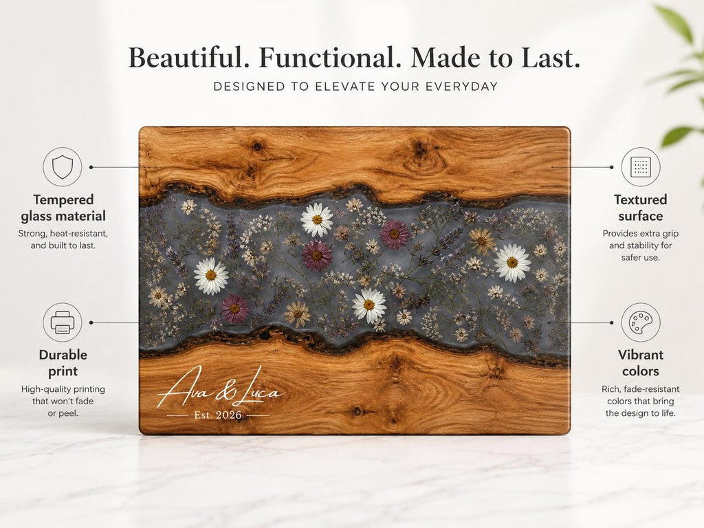 Personalized Charcuterie Board, Gray Floral Cutting Board, Housewarming Gift