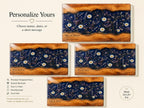Personalized Glass Cutting Board: Blue Resin Look with Gold Accents
