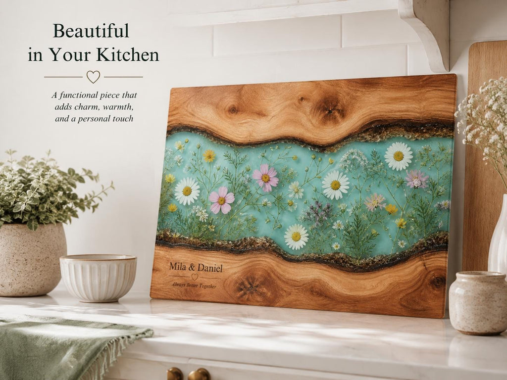 Personalized Cheese Board, Floral Cutting Board, Custom Couple Kitchen Gift