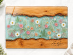 Personalized Glass Cutting Board: Blue Resin Look with Gold Accents