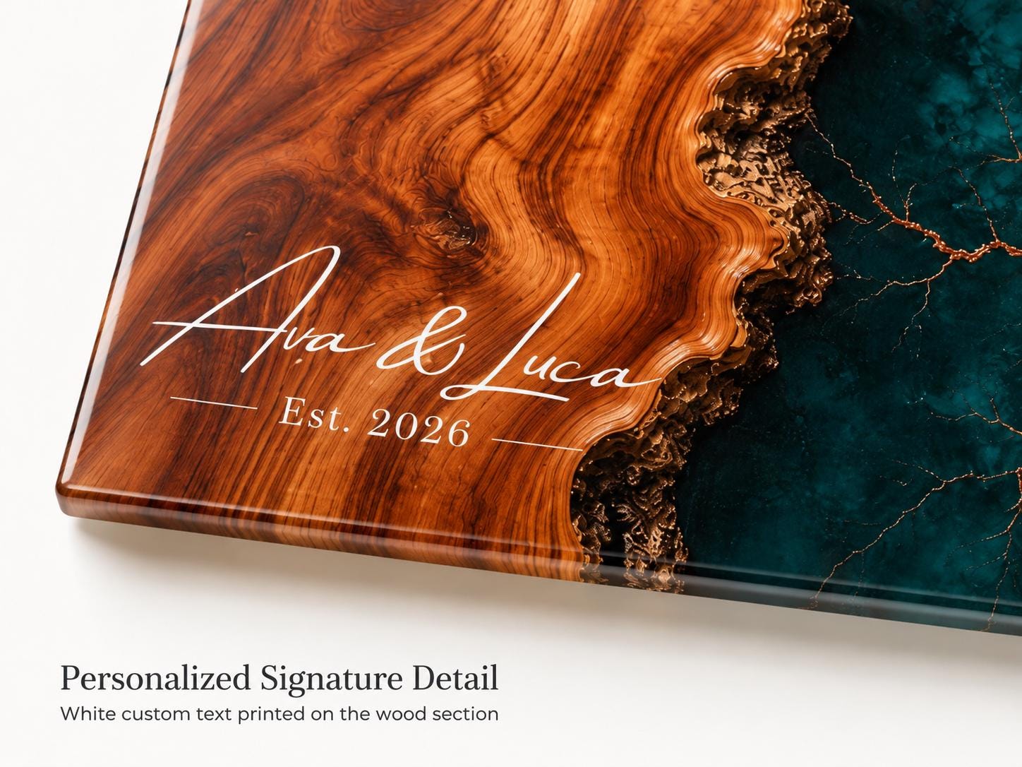 Personalized Charcuterie Board, Dark Teal Marble Glass Cutting Board, Custom Couple Gift