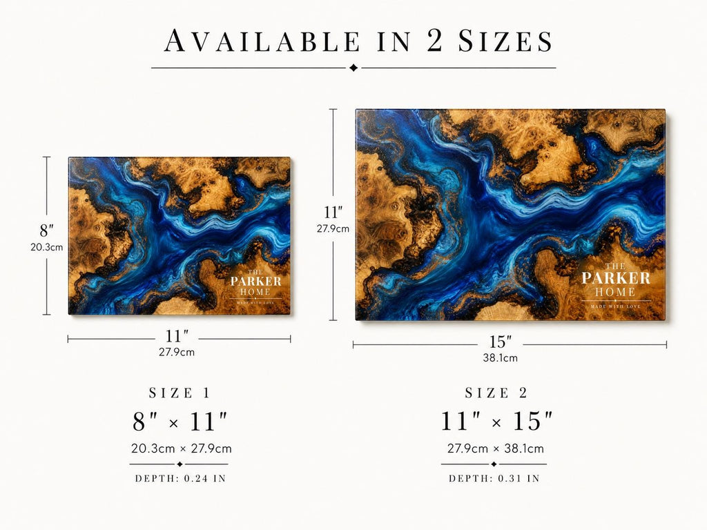 Custom Cutting Board: Blue Resin Look - Personalized Couple Names