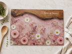 Personalized Pink Daisy Serving Board, Floral Glass Charcuterie Board, Custom Couple Wedding Gift