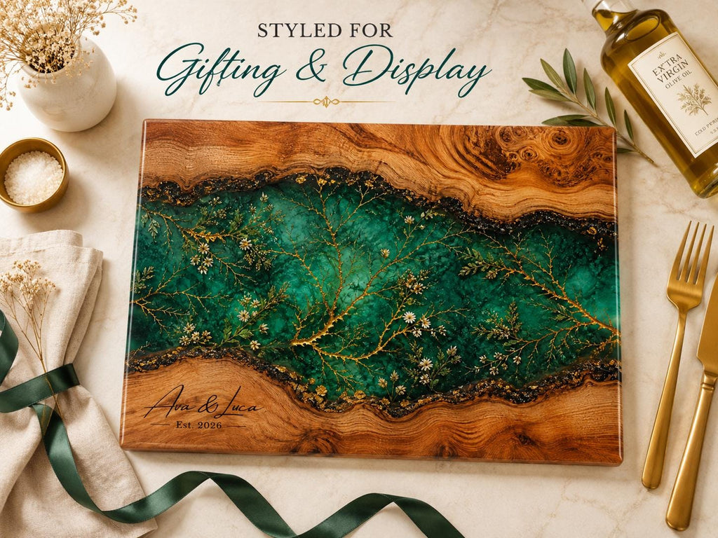 Glass Cutting Board: Custom Purple Geode Style - Personalized Names