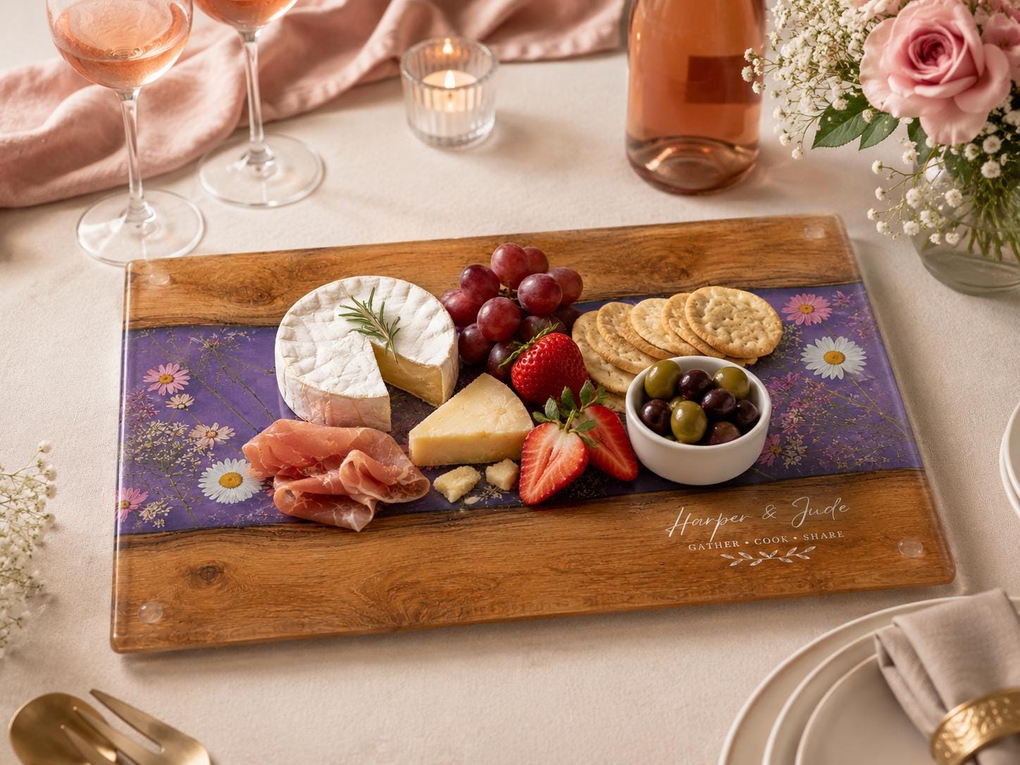Custom Cutting Board: Blue Resin Style - Tempered Glass, Personalized