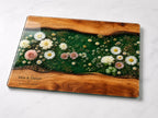 Personalized Floral Cutting Board, Green Daisy Glass Board, Custom Couple Kitchen Gift