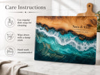 Personalized Beach Cutting Board, Ocean Wave Glass Board, Custom Couple Kitchen Gift