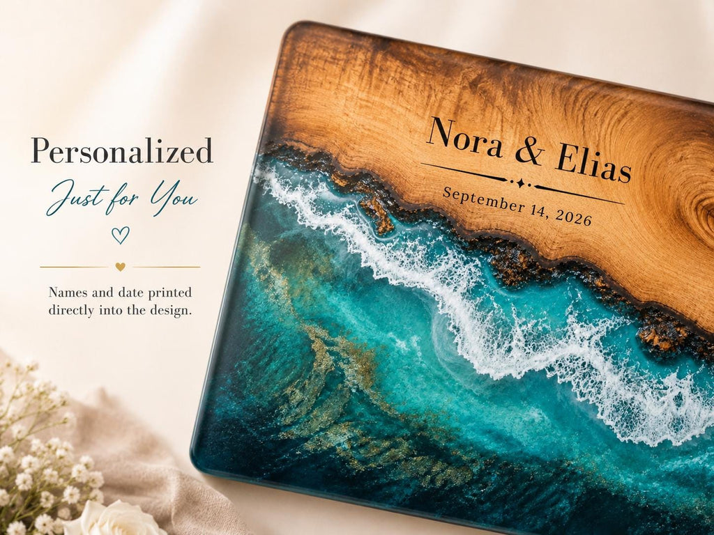 Personalized Beach Cutting Board, Ocean Wave Glass Board, Custom Couple Kitchen Gift