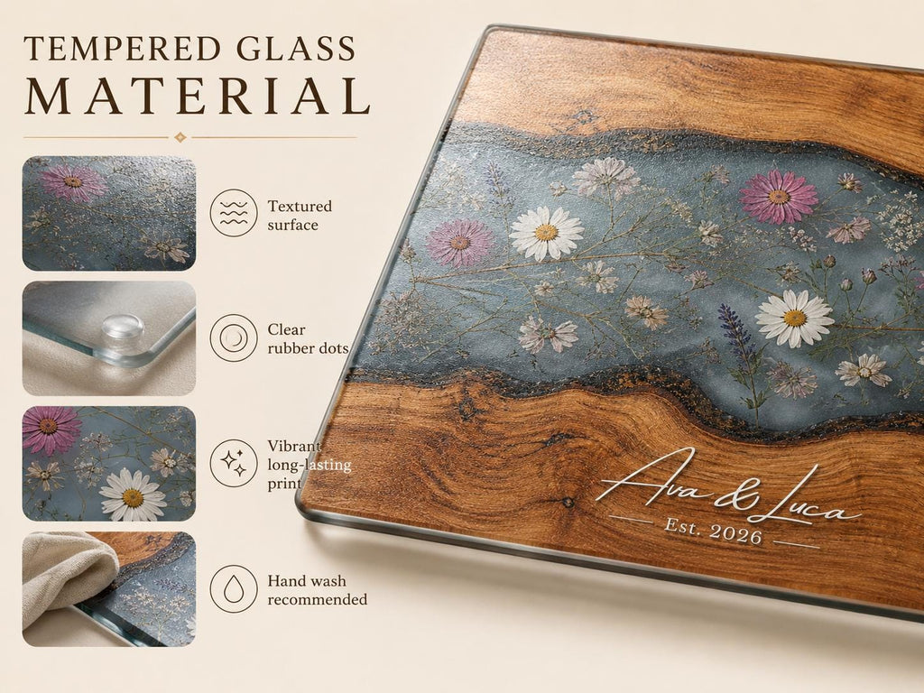 Personalized Cutting Board, Blue Floral Cheese Board, Custom Kitchen Gift