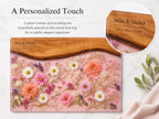 Personalized Floral Charcuterie Board, Pink Glass Serving Board, Custom Couple Cheese Board Gift