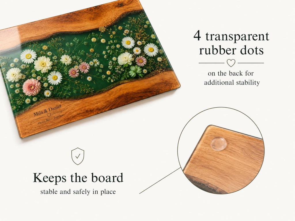 Personalized Floral Cutting Board, Green Daisy Glass Board, Custom Couple Kitchen Gift