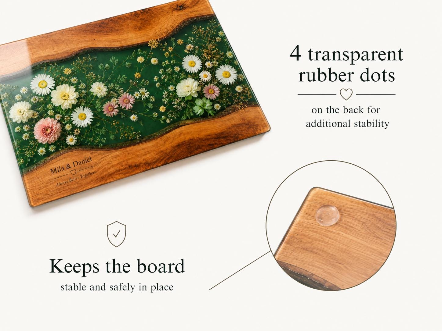 Personalized Floral Cutting Board, Green Daisy Glass Board, Custom Couple Kitchen Gift