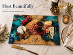 Personalized Glass Cutting Board - Blue Resin Style with Gold Details