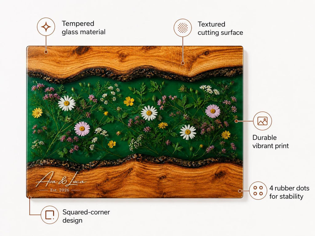 Custom Cutting Board: Blue Resin Style - Personalized Names