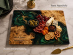 Custom Cutting Board: Blue Resin and Wood Grain - Personalized Names