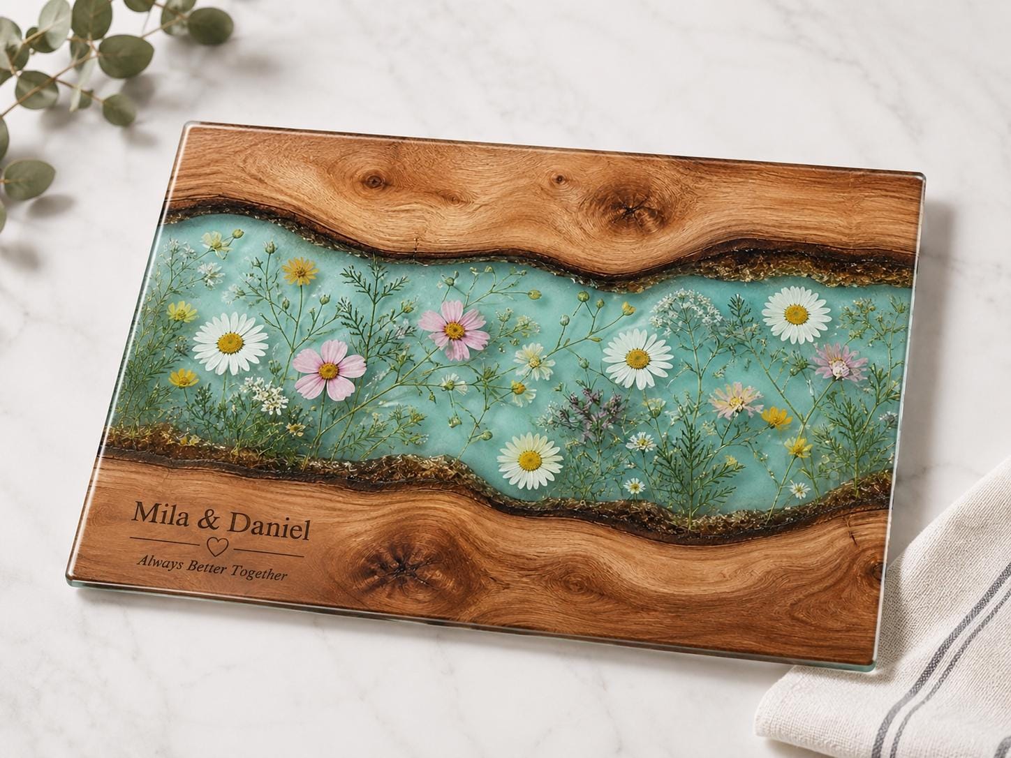 Personalized Cheese Board, Floral Cutting Board, Custom Couple Kitchen Gift
