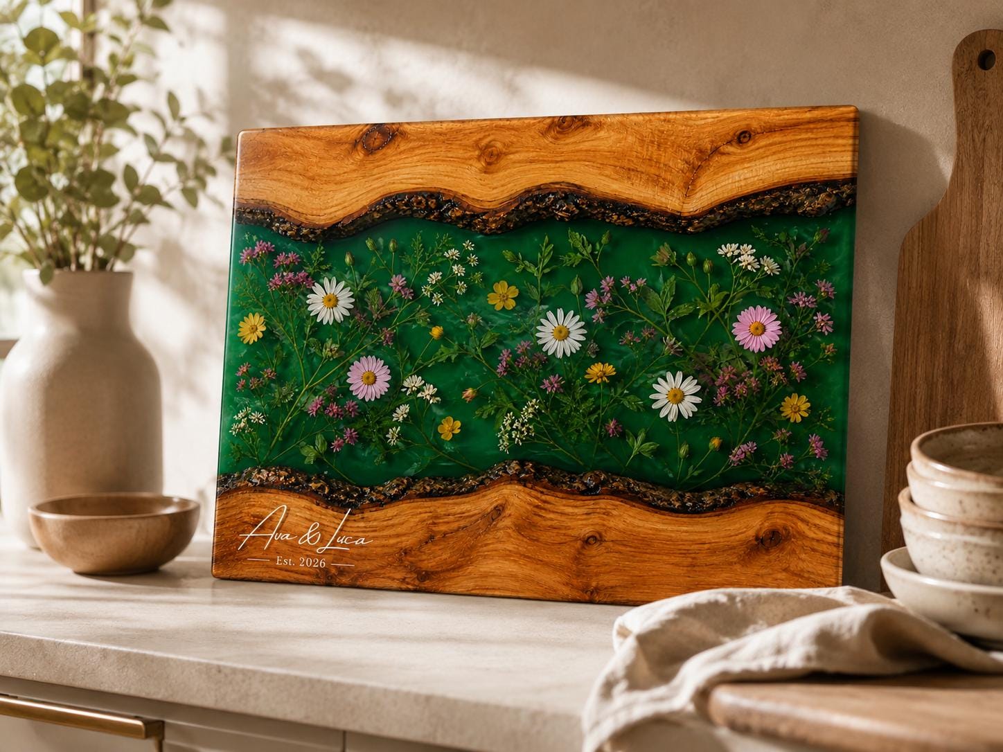 Custom Cutting Board: Blue Resin Style - Personalized Names