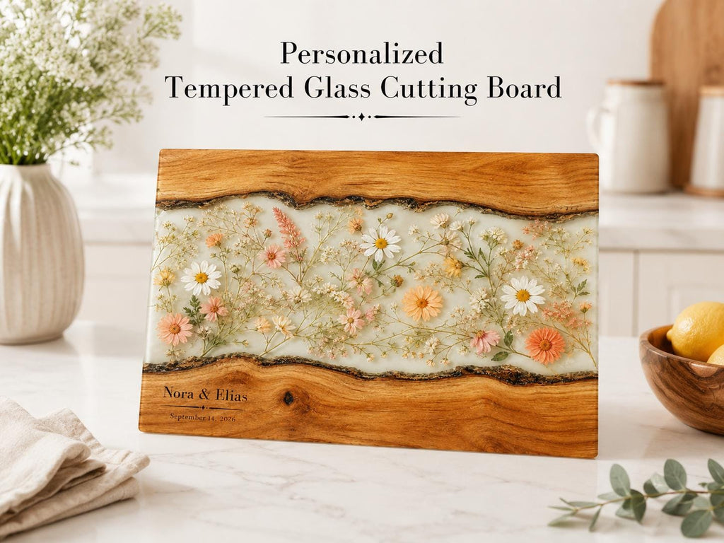 Personalized Cutting Board, Ivory Floral Cheese Board, Wedding Gift Idea