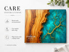 Personalized Glass Charcuterie Board, Teal Wood Look Serving Board, Custom Cheese Board Gift for Wedding or Housewarming