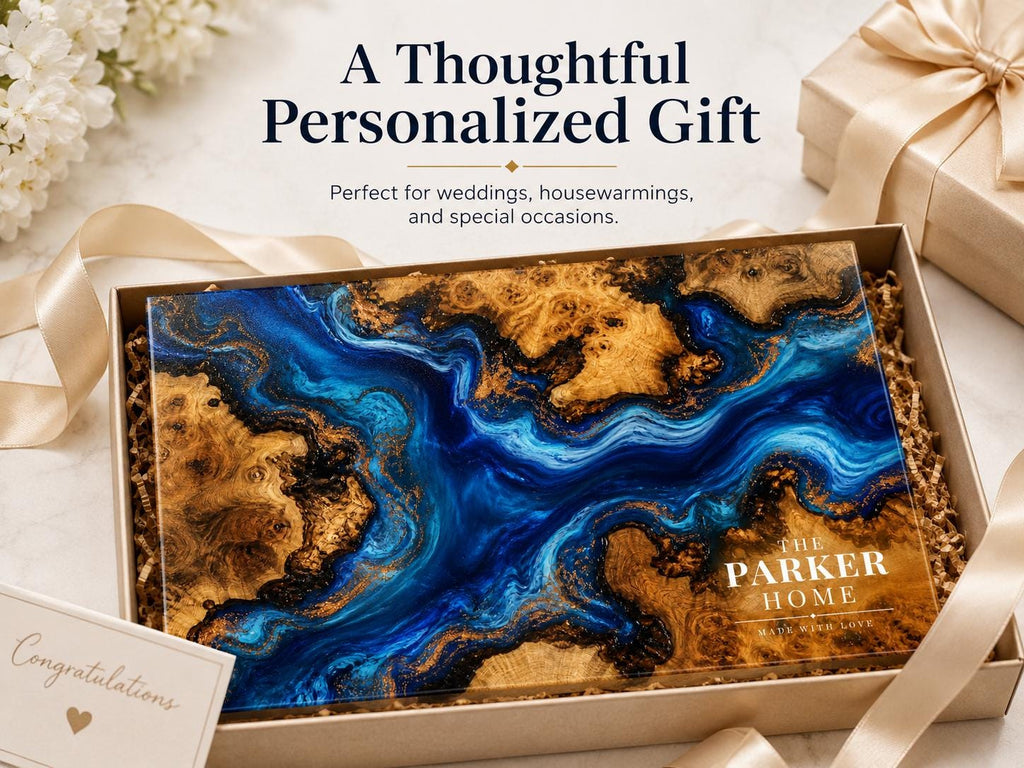 Custom Cutting Board: Blue Resin Look - Personalized Couple Names