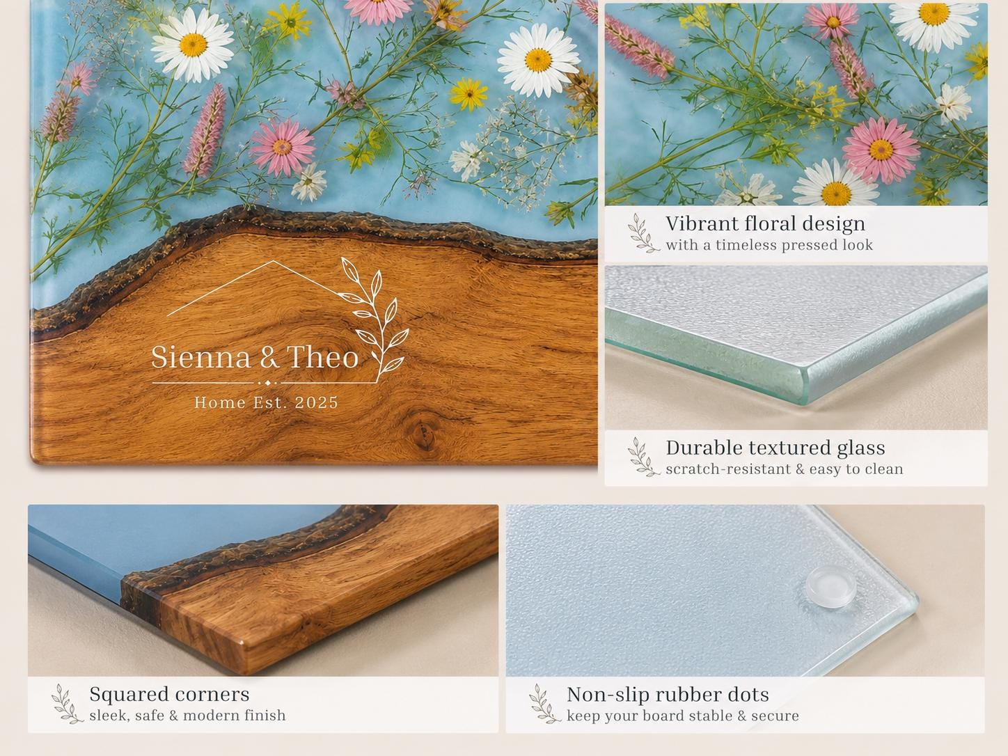 Housewarming Gift Cutting Board, Personalized Floral Board, Custom Kitchen Gift