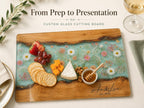 Personalized Glass Cutting Board: Blue Resin Look with Gold Accents