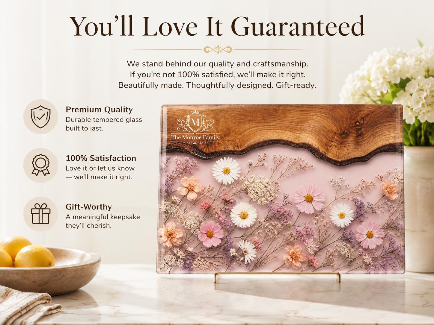 Glass Cutting Board: Purple Geode Art - Personalized with Names
