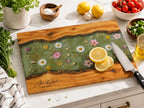 Custom Glass Cutting Board - Blue Resin Style with Gold Details