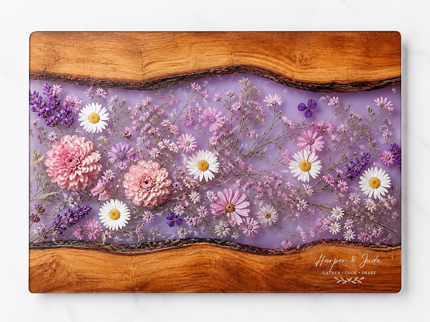 Personalized Floral Cutting Board, Purple Wildflower Glass Board, Custom Kitchen Gift for Housewarming