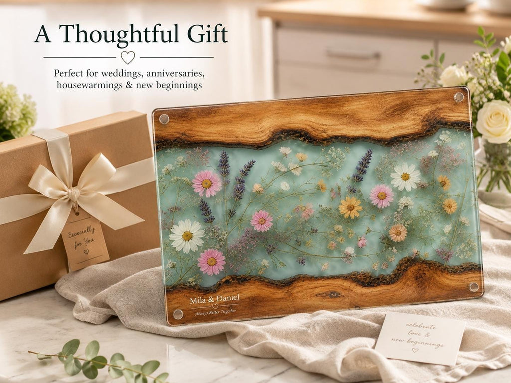 Glass Charcuterie Board: Personalized Blue Resin Design (Two Sizes)