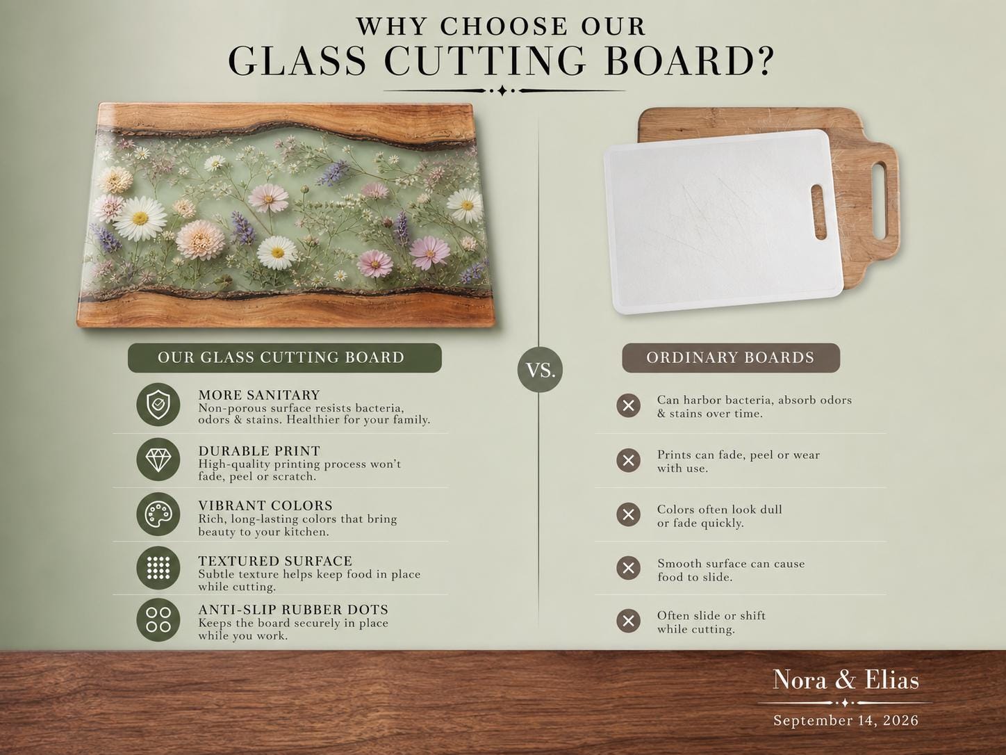Personalized Cutting Board, Sage Floral Chopping Board, Housewarming Gift