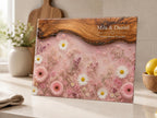 Personalized Pink Daisy Serving Board, Floral Glass Charcuterie Board, Custom Couple Wedding Gift