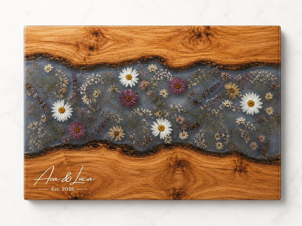 Personalized Charcuterie Board, Gray Floral Cutting Board, Housewarming Gift