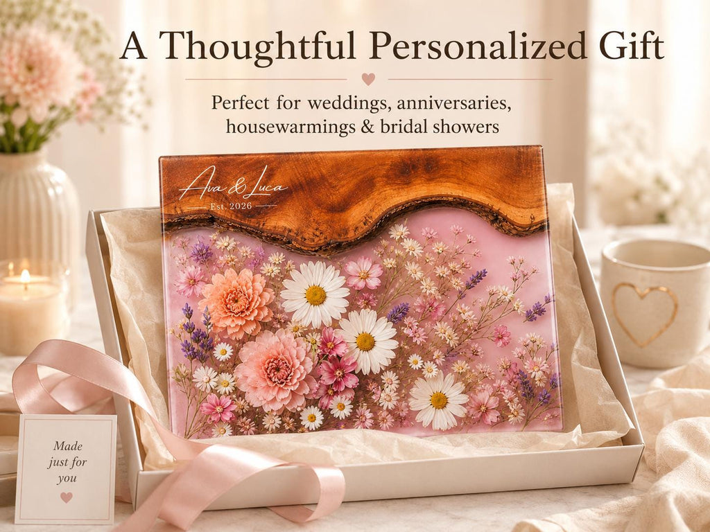 Bridal Shower Gift Cutting Board, Pink Floral Personalized Cheese Board