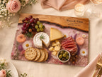 Glass Cutting Board - Purple Geode Design with Custom Couple Names
