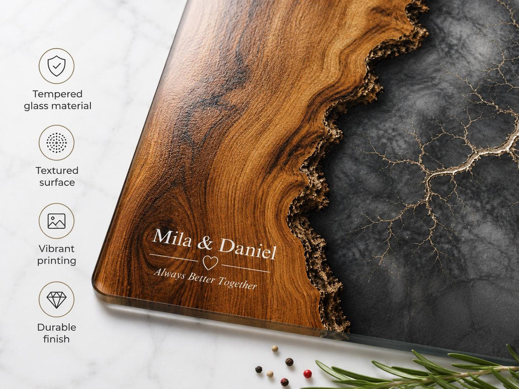 Personalized Cutting Board, Glass Gray Marble Chopping Board, Wedding Gift Idea