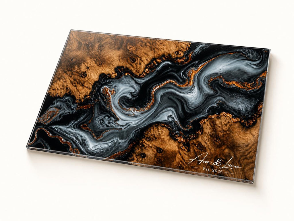 Personalized Chopping Board, Black Marble Glass Cutting Board, Custom Kitchen Gift