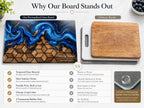 Custom Glass Cutting Board: Blue Resin Style - Names and Dates Included