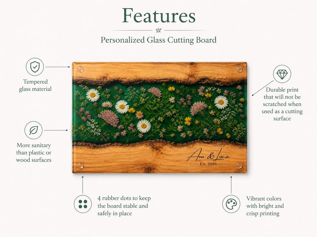 Custom Glass Cutting Board: Blue Resin Style - Personalized Names Included