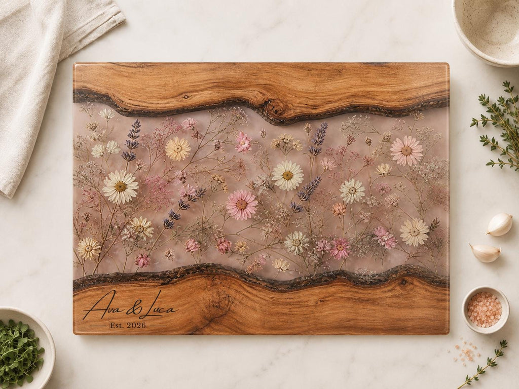 Glass Cutting Board: Custom Blue Resin Design (Personalized Kitchen Decor)