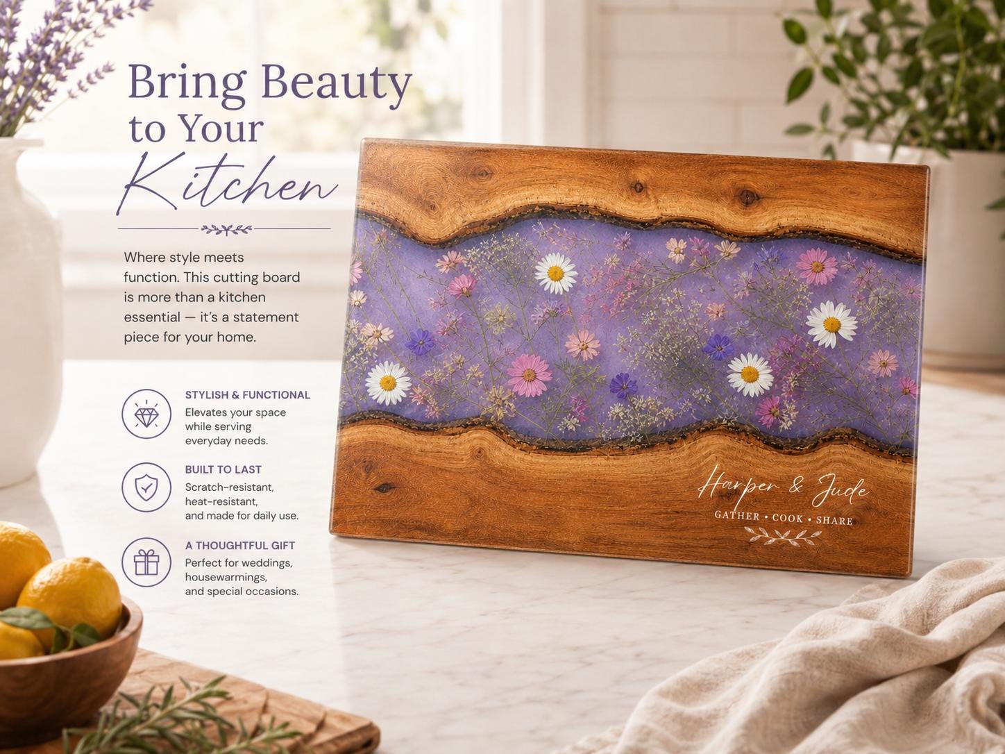 Custom Cutting Board: Blue Resin Style - Tempered Glass, Personalized