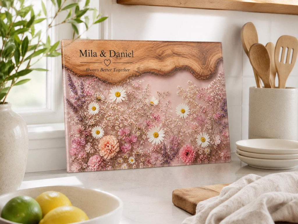 Personalized Chopping Board, Pink Floral Cheese Board, Bridal Shower Gift