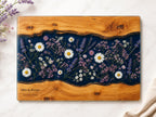 Personalized Glass Cutting Board, Blue Resin & Wood Design (8x11 or 11x15)